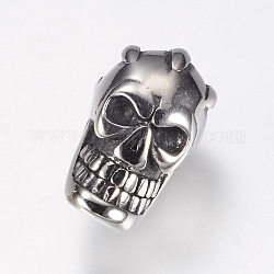 304 Stainless Steel Beads, Skull, Antique Silver, 14x8x8mm, Hole: 2mm