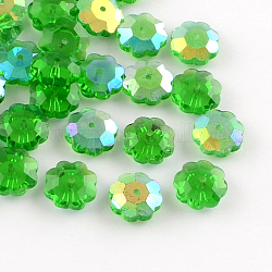 Ab-color de la flor chapado abalorios de vidrio transparente, abalorios de la margarita, facetados, verde, 9.5~10x4mm, agujero: 1 mm