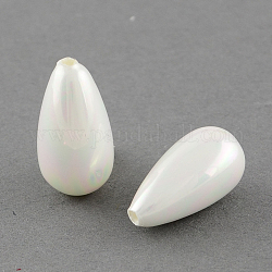 Shell Beads, Imitation Pearl Bead, Grade A, Half Drilled Hole, teardrop, White, 16x8mm, Hole: 1mm