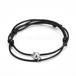 Bracelet magnétique réglable pour les couples, avec cordon en polyester ciré coréen et fermoirs magnétiques en alliage, noir, diamètre intérieur: 2~3-1/8 pouce (6.35~7.95 cm), 2 pièces / kit