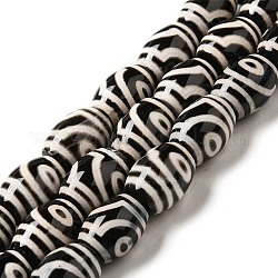 Stile tibetano perline dzi fili, agata naturali & tinti, riso, nero, 2-eye, 13~14x9.5~10mm, Foro: 1.4 mm, circa 25pcs/filo, 13.58 pollice (34.5 cm)