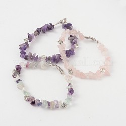 Bracelets de perles de pierres précieuses naturelles, avec strass et laiton homard fermoirs pince, platine, 190mm