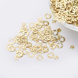 Accessori ornamentali paillette / paillettes in plastica, piatta e rotonda con stella, oro, 6x0.1mm