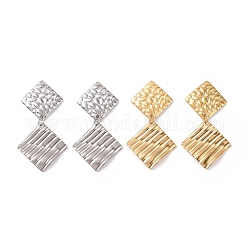 304 Stainless Steel Double Rhombus Dangle Stud Earrings for Women, Mixed Color, 41.5mm, Pin: 0.8mm