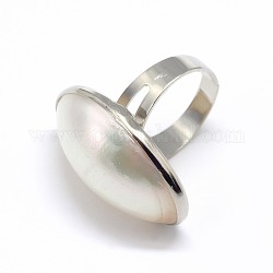 プラチナメッキ真鍮製ホワイトシェル指輪  貝殻色  18mm