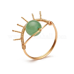 Set di anelli di avventurina verde naturale potere curativo per uomo donna, anelli da dito del malocchio con componenti in ottone, misura degli stati uniti 4 3/4 (15.4mm)
