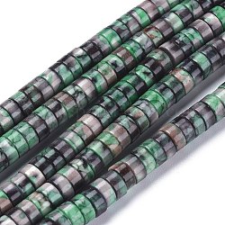 Fili di perle di minerale naturale, perline Heishi, tinto, Disco / rotondo piatta, verde scuro, 6x2.5~3mm, Foro: 0.8 mm, circa 147pcs/filo, 15.43 pollice (39.2 cm)