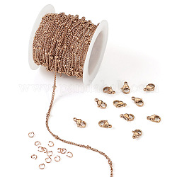 Kit para hacer collares y pulseras de cadena diy pandahall, incluyendo 304 cadenas de satélite de acero inoxidable y anillos de salto y cierres, oro rosa, cadena: 5 m / set