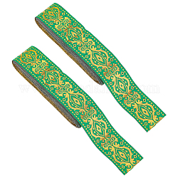 Вышивка полиэстеровой лентой в этническом стиле, аксессуары, цветочный узор, зелёные, 1-1/4 дюйм (33 мм), около 7.66 ярда (7 м) / пачка