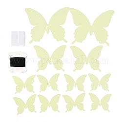 Pegatinas de pared luminosas de plástico 3d, con cinta adhesiva, para la decoración de la pared del dormitorio de la sala de estar del hogar, mariposa, dorado champagne, 44~90x55~110x0.2mm, 12 PC / sistema
