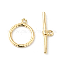 Messing Knebelverschlüsse, runden Ring, echtes 18k vergoldet, Ring: 17x14x1.5 mm, Bohrung: 1.6 mm, Bar: 6x22x3 mm, Bohrung: 1.5 mm