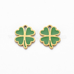 Ion Plating(IP) 316 Surgical Stainless Steel Enamel Charms, Laser Cut, Cadmium Free & Nickel Free & Lead Free, Clover, Golden, 12x9.5x1mm, Hole: 1.4mm
