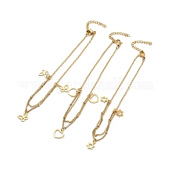304 Stainless Steel Charm Anklet for Women, Golden, Mixed Patterns, Pendant: 8~10.5x9.5~10x0.5~0.7mm, 8-7/8 inch(22.5cm)