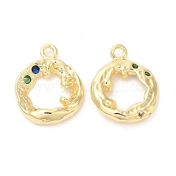 Brass with Cubic Zirconia Pendants, Rings, Real 18K Gold Plated, 18x14.5x3.5mm, Hole: 1.8mm
