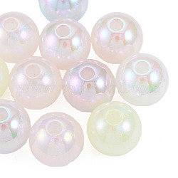 Rainbow Iridescent Plating Acrylic Beads, Glitter Beads, Round, Mixed Color, 15.5x15mm, Hole: 3.5mm