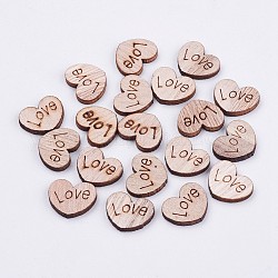 Cabochons en bois, coeur avec amour, pour la Saint Valentin, amande blanchie, 12x15x2mm