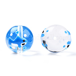 Perles de lampwork faites à la main transparentes, rond avec motif requin, Dodger bleu, 17x16x15mm, Trou: 1.8~2mm