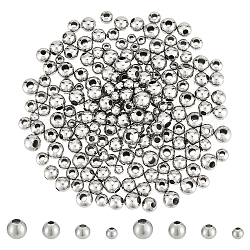 Unicraftale 200pcs 4 styles 304 perles d'espacement en acier inoxydable, ronde, couleur inoxydable, 3~5mm, Trou: 1.5~1.8mm, 50 pièces / style