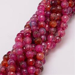 Chapelets de perles d'agate naturelle, teinte, facette, ronde, rouge violet pâle, 8mm, Trou: 1mm, Environ 47 pcs/chapelet, 14 pouce