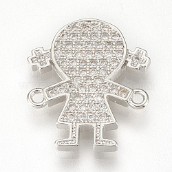 Liens de zircone cubique en laiton micro-pavé, petite fille, clair, platine, 19x16x2mm, Trou: 1mm