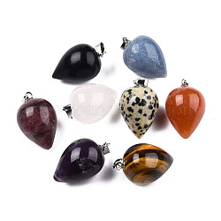 Pendentifs pierres précieuses naturelles mixtes, avec les accessoires en laiton de tonalité de platine, charme de gland, 25~26.5x16~16.5mm, Trou: 3x5mm