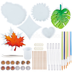 DIY Cup Mat Kit, with Silicone Molds, 304 Stainless Steel Tweezers, Plastic Art Brushes Pen Value Sets, Tinfoil, Stirring Tool, White