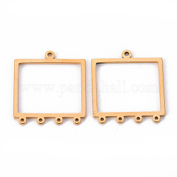 201 Stainless Steel Chandelier Components Links, Rectangle, Laser Cut, Golden, 20x18x1mm, Hole: 1.2mm and 1mm