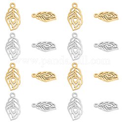 DICOSMETIC 20Pcs 2 Colors 201 Stainless Steel Charms, Laser Cut, Feather, Golden & Stainless Steel Color, 12x6.5x1mm, Hole: 1.4mm, 10pcs/color