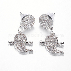 (Jewelry Parties Factory Sale)Brass Dangle Stud Earrings, with Cubic Zirconia, Ghost, Platinum, 29mm, Pin: 0.7mm