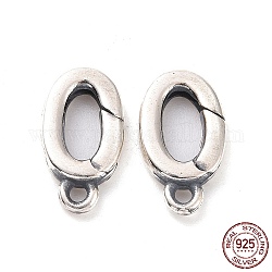 925 Federverschluss aus Sterlingsilber, Oval, Antik Silber Farbe, 12x6.5x2 mm, Bohrung: 1.2 mm, Innendurchmesser: 6x3 mm