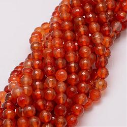 Natürliche Achat Perlen Stränge, gefärbt, facettiert, Runde, dunkelorange, 8 mm, Bohrung: 1 mm, ca. 47 Stk. / Strang, 14 Zoll