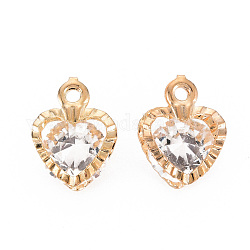 Rack Plating Eco-Friendly Iron Charms, with Crystal Rhinestone, Cadmium Free & Nickel Free & Lead Free, Heart, Light Gold, 13.5x10x7mm, Hole: 1.5mm