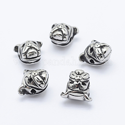 304 Stainless Steel Puppy Beads, Pug, Antique Silver, 12x13x10mm, Hole: 2mm