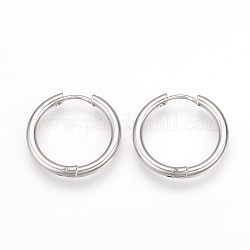 201 Stainless Steel Huggie Hoop Earrings, with 304 Stainless Steel Pins, Ring Shape, Stainless Steel Color, 15x2.5mm, 10 Gauge, Pin: 0.8mm