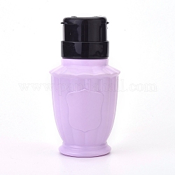 Leere Plastikpresspumpenflasche, sauberer flüssiger Wasserspeicherbehälter des Nagellackentferners, mit Klappdeckel, lila, 13.2x6.8 cm