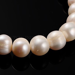 Natural Cultured Freshwater Pearl Beads Strands, Round, Bisque, 10~11mm, Hole: 0.8mm, about 40pcs/strand, 14.96inch