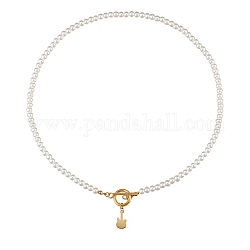 304 Stainless Steel Pendant Necklaces, with Acrylic Imitation Pearl Round Beads and Toggle Clasps, Guitar, White, Golden, 17.87 inch(45.4cm)