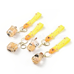 Porte-clés pendentif acrylique thé au lait perlé, avec fermoirs mousqueton en alliage doré clair, porte-clés en fer et ruban plastique pvc, jaune, 18 cm