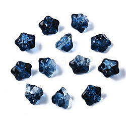 Perles de verre peintes par pulvérisation transparent, fleur, bleu marine, 10x10x7mm, Trou: 1.2mm