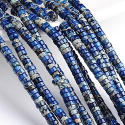 Hebras de cuentas de jaspe imperial natural teñido, abalorios heishi, Disco redondo plano, azul, 8x3mm, agujero: 1 mm, aproximamente 120 pcs / cadena, 16 pulgada
