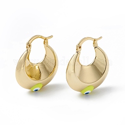 Enamel Evil Eye Thick Hoop Earrings, Real 18K Gold Plated Brass Jewelry for Women, White, 27x23x9mm, Pin: 1mm