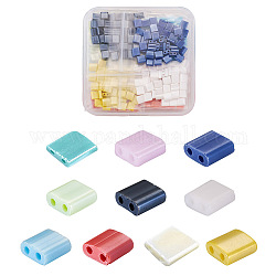 Craftdady 500Pcs 10 Colors 2-Hole Glass Seed Beads, Opaque Colours, Square, Mixed Color, 5x4.5~5.5x2~2.5mm, Hole: 0.5~0.8mm, 50pcs/color