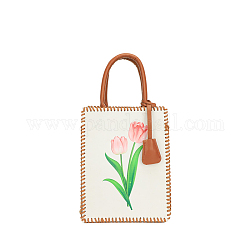 Kits para hacer bolsos de mano con patrón de flores de diy, incluyendo tela de pu, asas de bolsa, cremallera, anillo, aguja y alambre, nieve, 22.5x18x8.5 cm