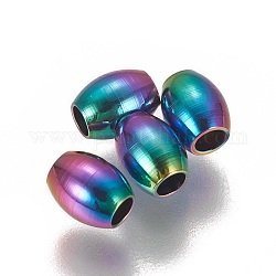 Ionenbeschichtung (IP) 304 Edelstahlperle, Oval, Regenbogen-Farb, 5x4 mm, Bohrung: 1.8 mm