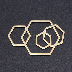 201 Stainless Steel Filigree Joiners Links, Hexagon, Golden, 40x25x1mm