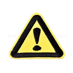 Stoffa per ricamo computerizzata stirare / cucire toppe, accessori costume, triangolo con segnale di avvertimento, pericolo di avvertimento, giallo, 50.5x45.5x1.3mm