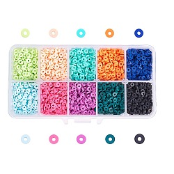 Perles en pâte polymère manuel, perles heishi, disque / plat rond, couleur mixte, 4x0.5~1mm, Trou: 1.5mm, environ 4800~6700 pcs / boîte