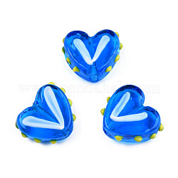 Transparent Handmade Bumpy Lampwork Beads Strands, Heart, Blue, 14.5~15.5x17~18x6.5~7.5mm, Hole: 1.5mm, about 35pcs/strand, 19.49 inch(49.5cm)