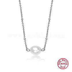 925 Sterling Silver Pearl Pendants Necklaces, Satellite Chains Necklaces, Platinum, 15.75 inch(40cm)