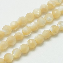 Chapelets de perles de coquillage naturel, facette, ronde, verge d'or pale, 3mm, Trou: 0.8mm